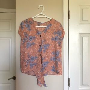 Pink & Blue Floral Button Up